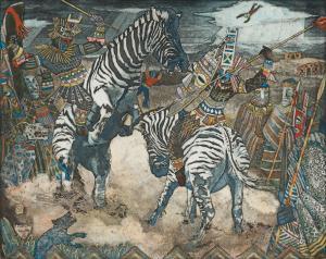 BOTHA Hardy 1947,Masked Warriors and Zebras,1996,Strauss Co. ZA 2024-03-11