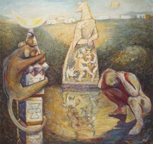BOTHA Hardy 1947,Totem with Monkey, Giraffe and Figure,1987,Strauss Co. ZA 2023-09-11