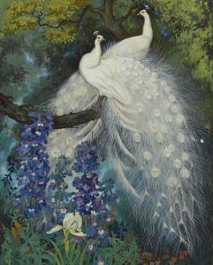BOTKE Jessie Arms 1883-1971,WHITE PEACOCKS AND BLUE DELPHINIUM,1924,Sotheby's GB 2016-05-18