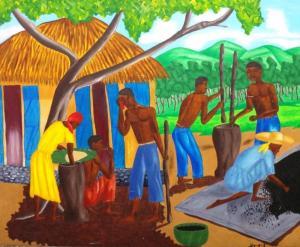 BOTTEX Jean Baptiste 1918-1979,Haitian Native figures in a village, p,Bellmans Fine Art Auctioneers 2018-06-19