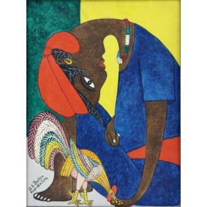 BOTTEX Seymour Etienne 1922-2016,Whimsical Girl Feeding Rooster,Kodner Galleries US 2016-11-02