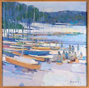 BOTTI George Italo 1923-2003,Figures and boats on the beach,Eldred's US 2022-08-17