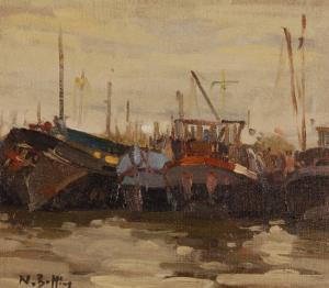 BOTTING Nick 1963-2005,Moored barges in Amsterdam,Burstow and Hewett GB 2008-12-17
