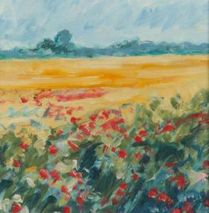 BOTTOM Robert 1944,POPPIES BY A CORNFIELD,Ross's Auctioneers and values IE 2024-03-20