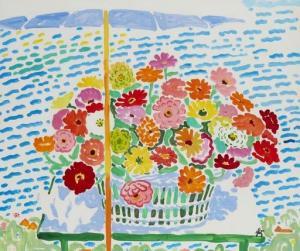 BOTZ John 1925-2003,Flowers in a basket with umbrella,John Moran Auctioneers US 2021-01-26