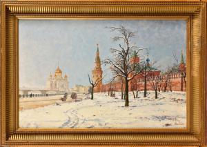 BOUCHARD Paul Louis 1853-1937,Moscou, la Moskova au bas du Kremlin, la cathédral,Osenat 2024-01-14