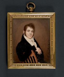 BOUCHARDY EDMÉ,Portrait d'un dandy accoudé à une chaise,1828,Binoche et Giquello 2016-11-30
