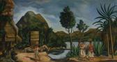 BOUCHE Louis George 1896-1969,Untitled (Island Village Scene with Figure,1926,Clars Auction Gallery 2020-03-21
