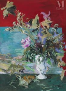 BOUCHENE Dimitri 1893-1993,Bouquet de fleurs dans un vase blanc,Millon & Associés FR 2022-09-28