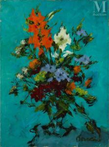BOUCHENE Dimitri 1893-1993,Bouquet de fleurs sur fond vert,Millon & Associés FR 2022-09-28