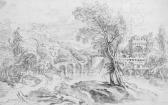 BOUCHER Francois 1703-1770,An extensive river landscape with a bridge and a f,Christie's 2001-07-09