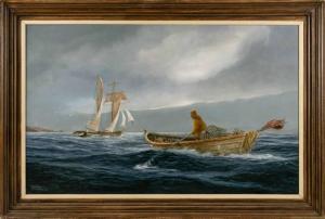 BOUCHER Warren 1922-1999,Lobsterman rowing a Grand Banks dory, outrunning a,1980,Eldred's 2022-02-24