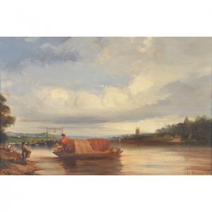 BOUCHEZ Charles 1811-1882,Barge on a river landscape,1839,Dreweatts GB 2018-07-18