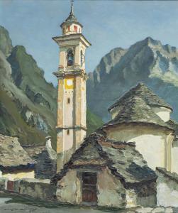 BOUCHEZ Jean Louis,Le Campanile de Sonogno - Valle Verzasca - Tessin,1950,Dogny Auction 2022-04-05