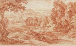 boudewijns frans 1682-1767,Paysage d'Italie avec un château surplombant un la,1740,Piasa 2009-03-26