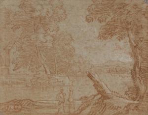 BOUDEWYNS Adriaen Frans,A classical landscape with two figures by a wooded,Christie's 2008-01-24