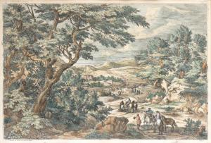 BOUDEWYNS Adriaen Frans,Paesaggio con alberi e cespugli e cavalieri,Bertolami Fine Arts 2024-02-20
