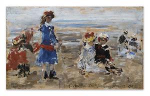 BOUDIN Eugene 1824-1898,LES ENFANTS DE BÉRIOT SUR LA PLAGE,1892,Sotheby's GB 2018-10-19