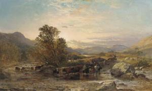 BOUGH Samuel 1822-1878,Highland cattle crossing the Echaeg, Argyllshire,1855,Christie's 2003-03-06