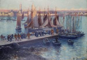 BOUILLE Etienne 1858-1933,Concarneau, débarque de la pêche,Bayeux Encheres FR 2023-07-14