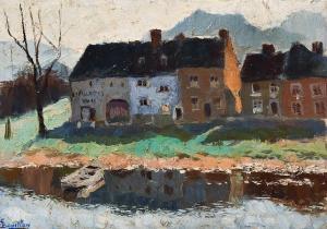 BOUILLON Georges 1891-1943,Paysage de campagne à la rivière,Hotel Des Ventes Mosan BE 2019-10-16