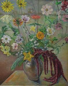 BOUILLOT Maurice,Bouquet de fleurs des champs dans un vase sur une ,1947,Eric Caudron 2021-10-01