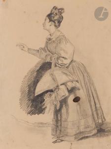 BOULANGER Louis 1806-1867,Portrait de sa soeur en pied de profil,Ader FR 2023-03-17
