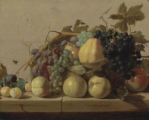BOURGEOIS Nicolaes,Grapes and pears in a woven basket, with pears, pe,Christie's GB 2013-12-04