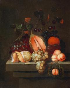 BOURJINON J. 1660-1700,Grapes, plums, peaches and other fruit on a stone ledge,Bonhams GB 2017-10-25