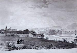 BOURJOT Ferdinand,A view of Geneva - "Geneve - vue du cote du quarti,1828,Martel Maides 2013-03-14