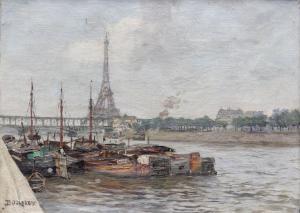 BOUSQUET Georges,Péniches sur la Seine à Paris auprès de la tour ei,Lombrail - Teucquam 2018-10-06