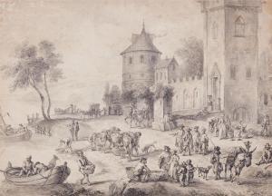 BOUT Pieter Jans 1658-1719,Market life in front of a fortified village on the,Lempertz DE 2022-11-19