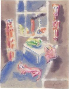 BOUTEN Armand 1893-1965,Figuren und Katzen im Innenraum,Galerie Bassenge DE 2022-12-02