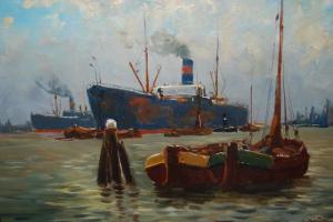 BOUTER Pieter Adrianus,Dutch port scene with mixed shipping,Lawrences of Bletchingley 2021-07-20