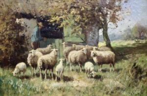 BOUTER Pieter Adrianus 1887-1968,Herder met kudde schapen voor de stal,Venduehuis NL 2022-10-11