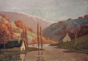 BOUTHÉON Charles 1877-1949,Important paysage représentant des maisons au bord,Sadde FR 2023-03-02