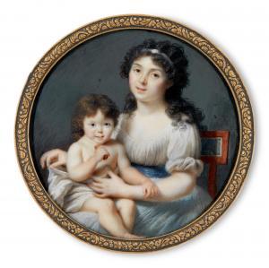 BOUTON Joseph Marie 1768-1823,A portrait of a mother and child, seated,1800,Sotheby's GB 2021-12-09