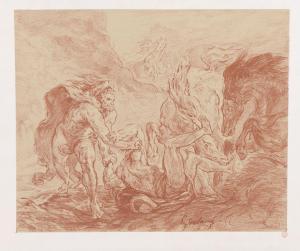 BOUVENNE Aglaus 1829-1903,Hercule et Antée, d'après Eugène Delacroix,Etienne de Baecque 2022-05-13