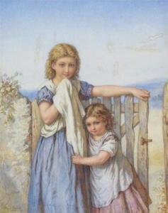 BOUVIER Agnes Rose 1842-1892,Two girls by a gate,1873,Woolley & Wallis GB 2010-09-08