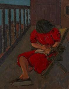 BOUVIER Armand 1913-1997,Liseuse au balcon,1956,Millon & Associés FR 2016-06-29