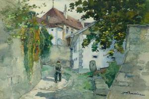 BOUVIER Paul 1857-1940,Village path with figure,1940,Galerie Koller CH 2017-06-28