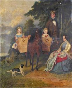 BOWDEN W.J,Family portrait with children in panniers in a coa,1853,Woolley & Wallis 2016-03-16