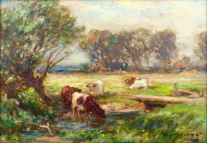 BOWEN Owen 1873-1967,Cattle watering in a Summer landscape,Tennant's GB 2024-03-16