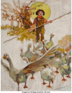 BOWER Maurice L 1889-1980,Corralling the Geese, possible magazine cover study,Heritage US 2021-04-29