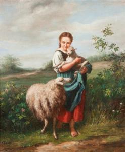 BOWERS John 1900-1900,Shepherdess and Sheep,Hindman US 2018-03-09