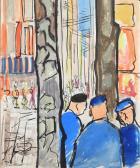 BOWETT Druie 1924-1998,street scene with three men dressed in blue, in co,Morphets GB 2020-01-25
