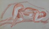 BOWETT Druie 1924-1998,study of a female nude, sleeping, red crayon with ,Morphets GB 2021-10-16