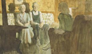 BOWLER Joseph, Joe 1928-2016,Elderly couple on couch,Swann Galleries US 2022-12-15