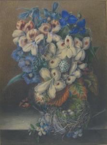 BOWLES James 1800-1800,Still life with flowers and bird's nest,Mossgreen AU 2010-06-07