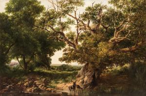 BOWLEY Edward O 1843-1870,Summer Landscape with Grazing Deer,Skinner US 2021-05-21
